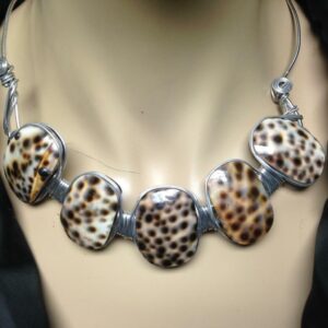 Beautiful, Chunky, Handcrafted, Wired Spotted Brown Shells 20in Necklace