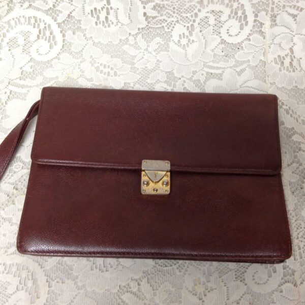 Yves Saint Laurent Brown Leather Mens 2-Gusset Clutch-Wristlet 10in x 7in x 3in