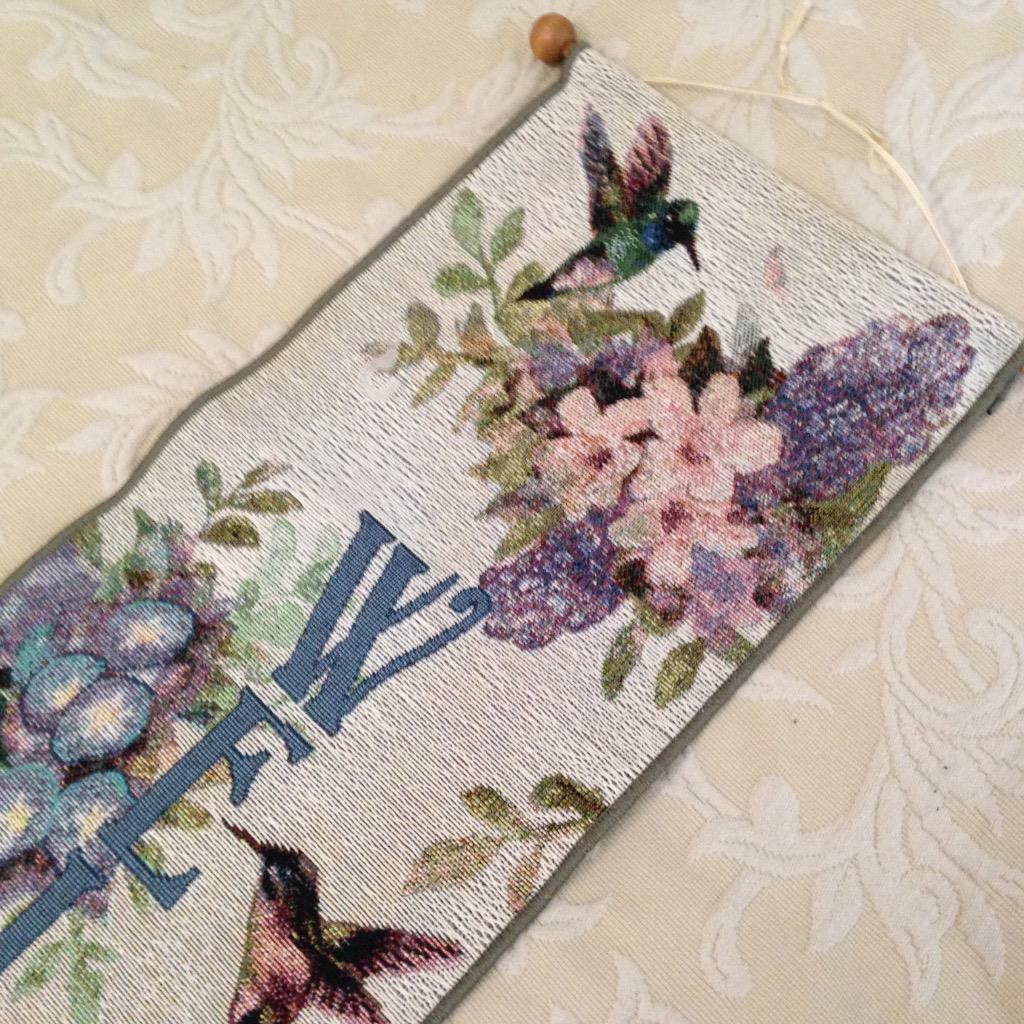 Welcome, Floral Bird Door Tapestry by Lina Liu 42in x 8.5in