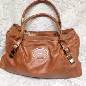 Authentic Chloe Tan-Peach Leather Large Tote-Weekender ShoulderBag 18inx12inx3in