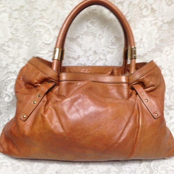 Authentic Chloe Tan-Peach Leather Large Tote-Weekender ShoulderBag 18inx12inx3in