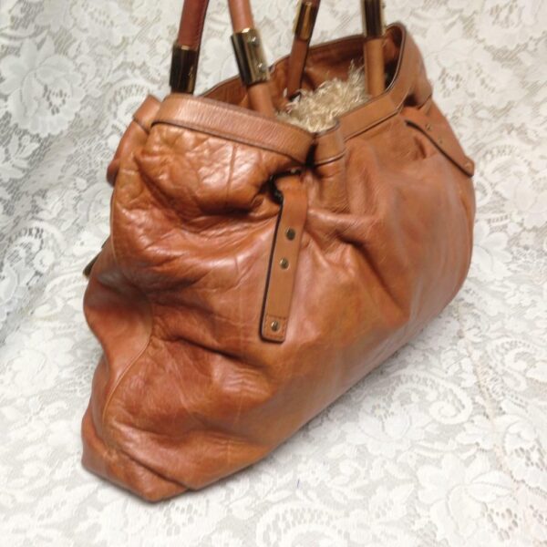 Authentic Chloe Tan-Peach Leather Large Tote-Weekender ShoulderBag 18inx12inx3in