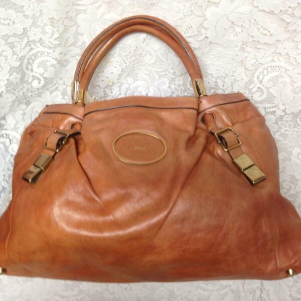 Authentic Chloe Tan-Peach Leather Large Tote-Weekender ShoulderBag 18inx12inx3in