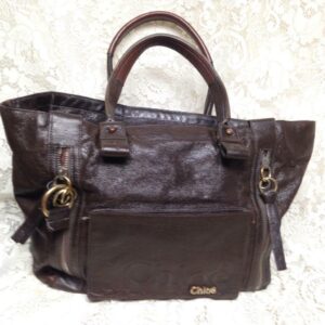 Authentic Chloe Dark Brown Distressed Leather Large Tote Weekender 13inx12inx8in