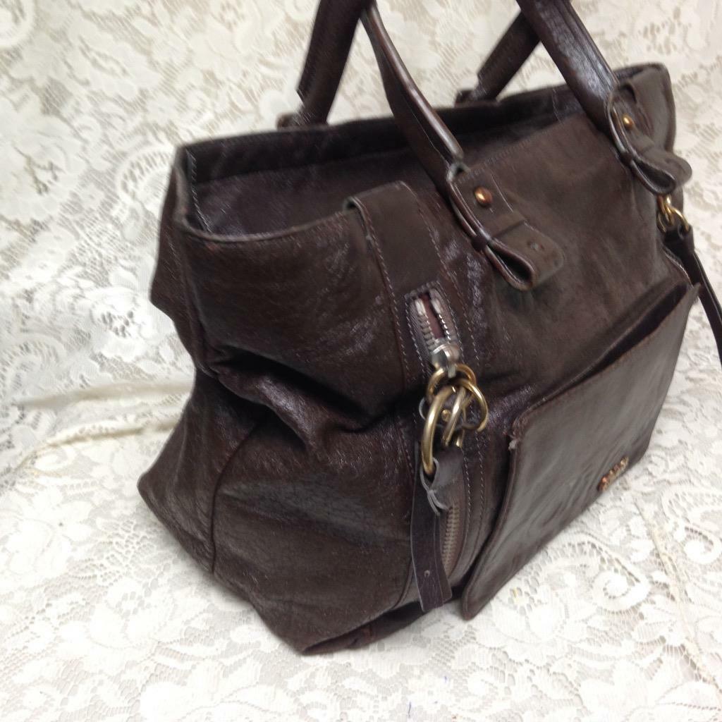 Authentic Chloe Dark Brown Distressed Leather Large Tote Weekender 13inx12inx8in