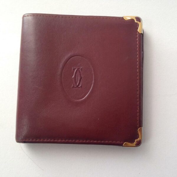 Authentic, Cartier Burgundy, Leather Bifold Mens Wallet 4in x 4in