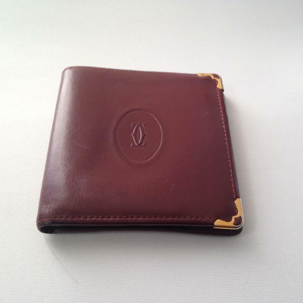 Authentic, Cartier Burgundy, Leather Bifold Mens Wallet 4in x 4in