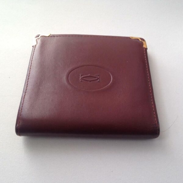 Authentic, Cartier Burgundy, Leather Bifold Mens Wallet 4in x 4in