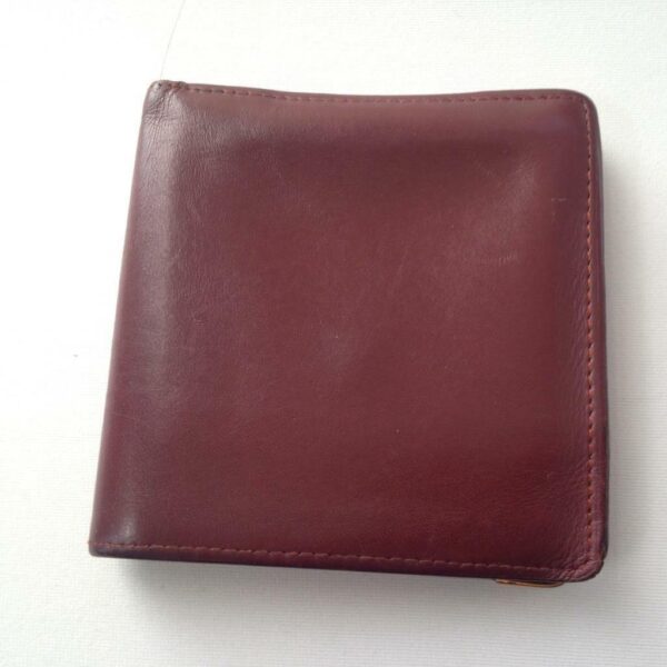 Authentic, Cartier Burgundy, Leather Bifold Mens Wallet 4in x 4in