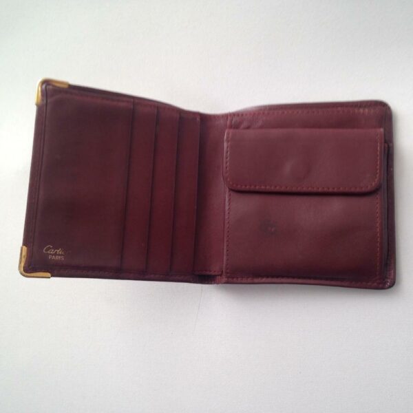 Authentic, Cartier Burgundy, Leather Bifold Mens Wallet 4in x 4in