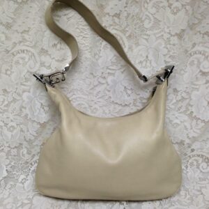 Vintage Gucci Italy Beige Leather Shoulder Bag 14in x 12in x 2in