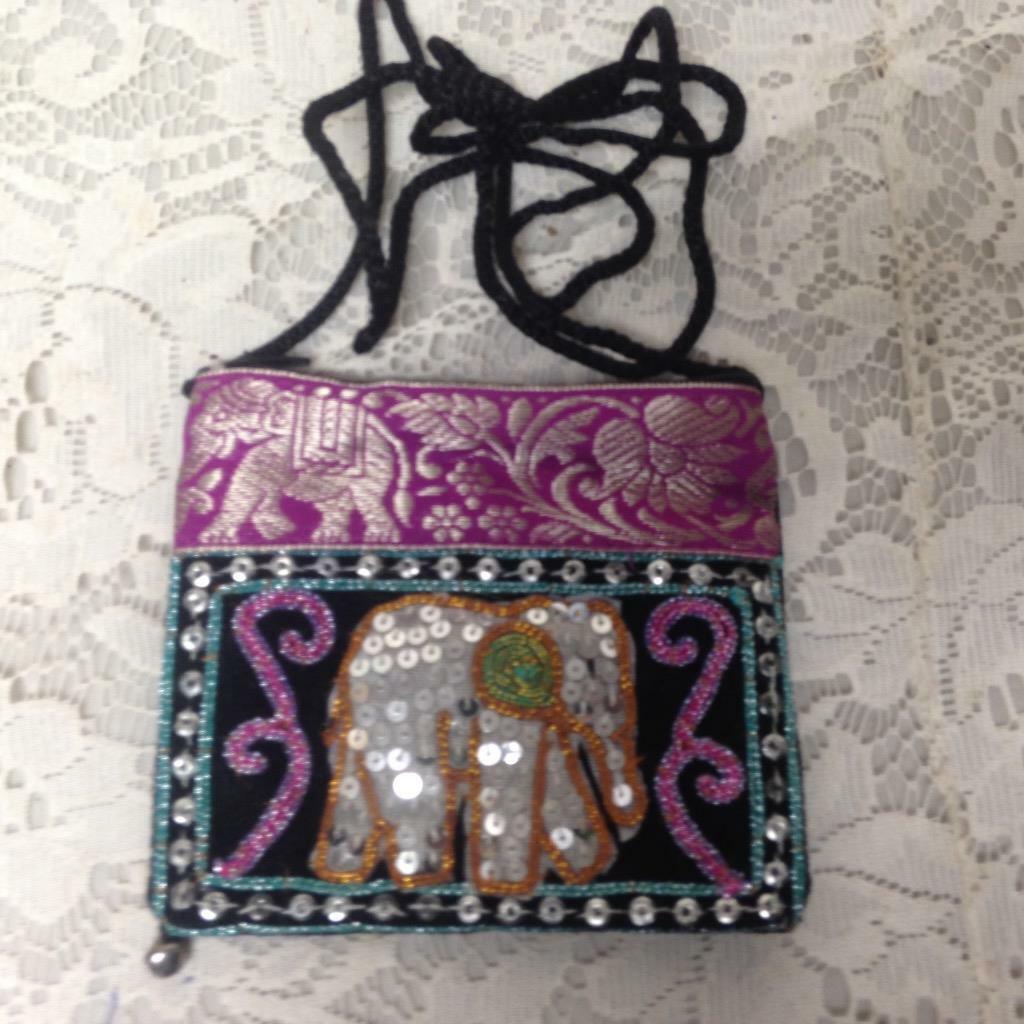 Purple Elephant Sequined Small Purse-Crossbody 5in x 4.5in