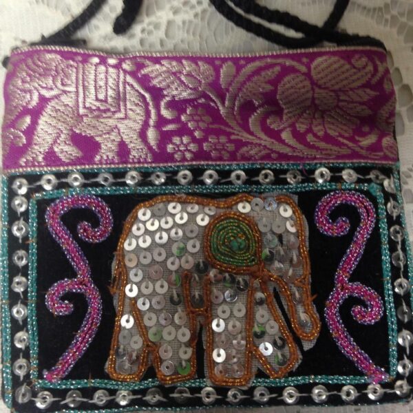 Purple Elephant Sequined Small Purse-Crossbody 5in x 4.5in