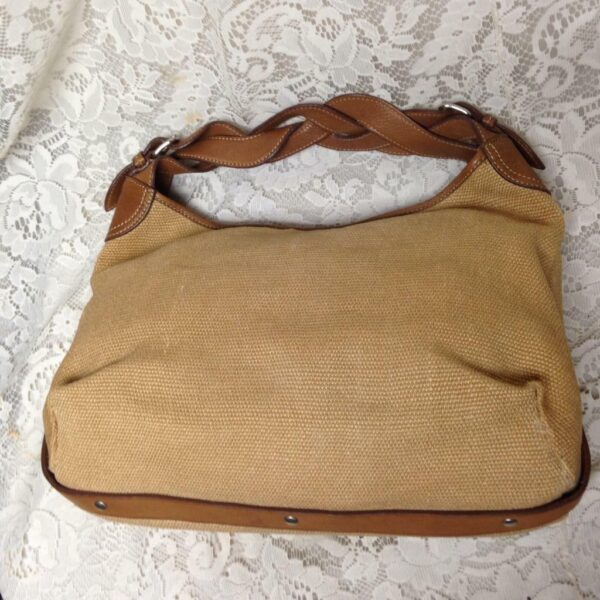 Miu Miu Brown Linen-Brown Leather Hand Bag 12in x 10in x 5in