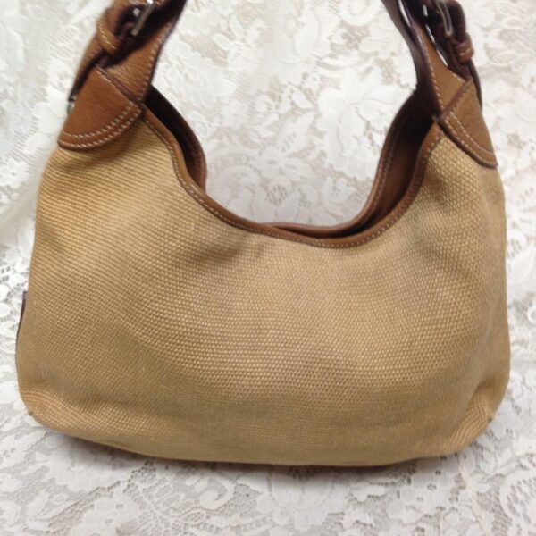 Miu Miu Brown Linen-Brown Leather Hand Bag 12in x 10in x 5in