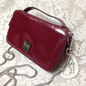 Celine, Burgundy Leather 2-way Cosmetic Pouch-Crossbody 6.5in x 4in x 2.5in