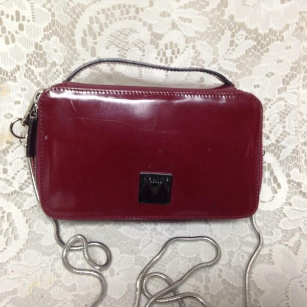 Celine, Burgundy Leather 2-way Cosmetic Pouch-Crossbody 6.5in x 4in x 2.5in