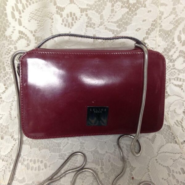 Celine, Burgundy Leather 2-way Cosmetic Pouch-Crossbody 6.5in x 4in x 2.5in