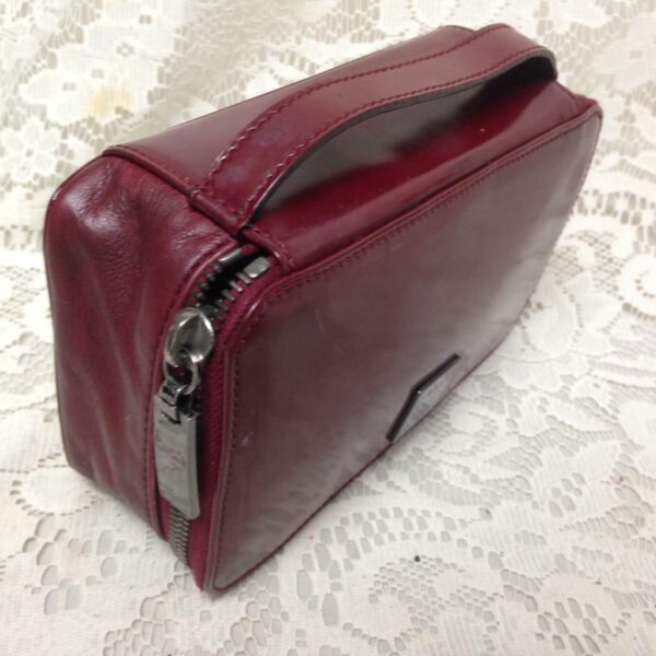 Celine, Burgundy Leather 2-way Cosmetic Pouch-Crossbody 6.5in x 4in x 2.5in