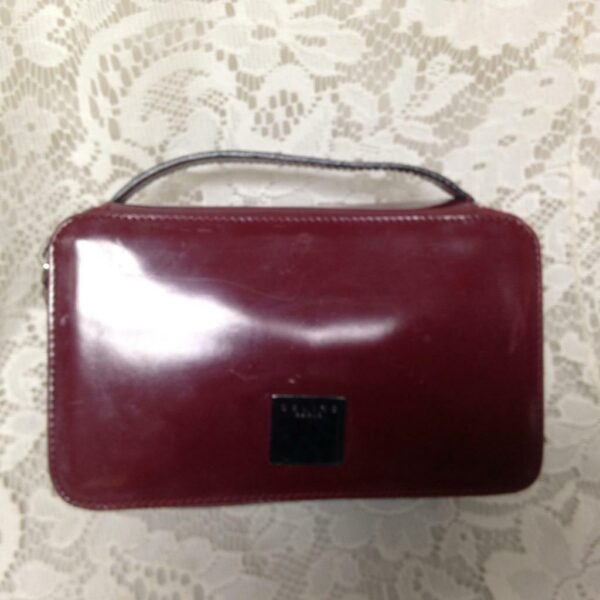 Celine, Burgundy Leather 2-way Cosmetic Pouch-Crossbody 6.5in x 4in x 2.5in