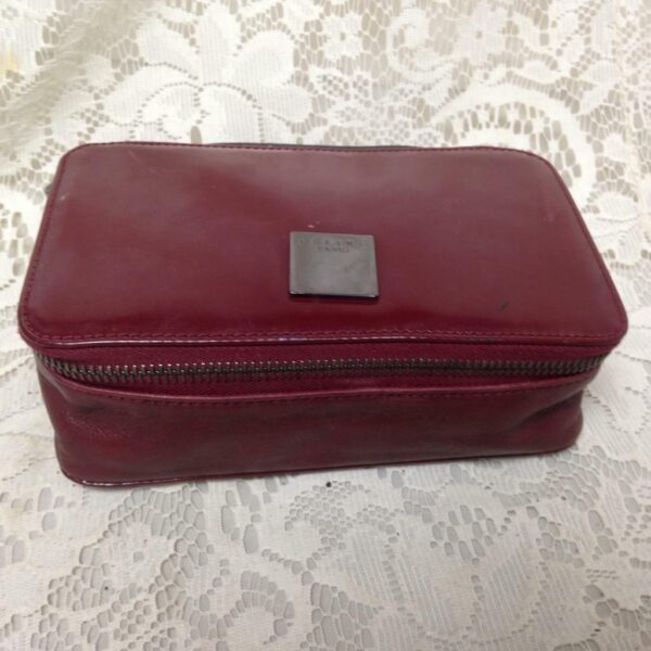 Celine, Burgundy Leather 2-way Cosmetic Pouch-Crossbody 6.5in x 4in x 2.5in