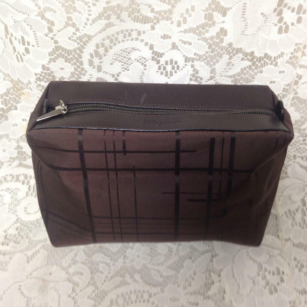 Ferragamo Brown Coated Canvas Cosmetic Pouch 8in x6in x 2.5in