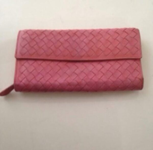 Authentic Bottega Veneta Pink Leather Bifold Long Wallet 7.5in x 4.5in