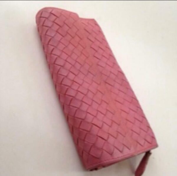 Authentic Bottega Veneta Pink Leather Bifold Long Wallet 7.5in x 4.5in