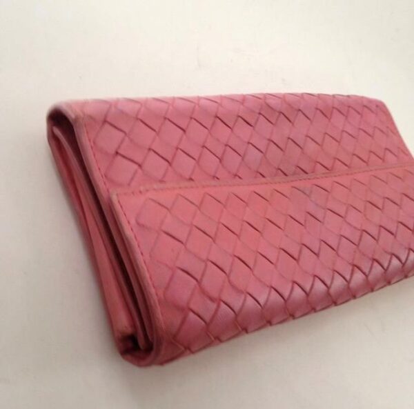 Authentic Bottega Veneta Pink Leather Bifold Long Wallet 7.5in x 4.5in