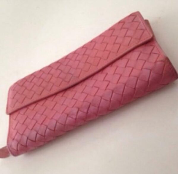 Authentic Bottega Veneta Pink Leather Bifold Long Wallet 7.5in x 4.5in