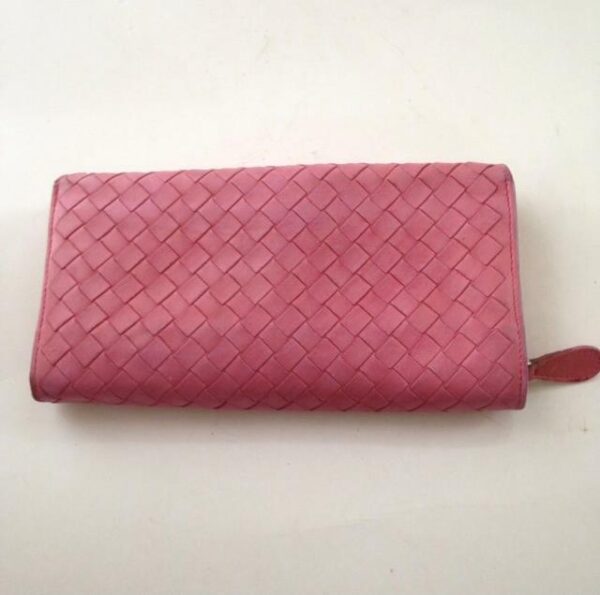 Authentic Bottega Veneta Pink Leather Bifold Long Wallet 7.5in x 4.5in