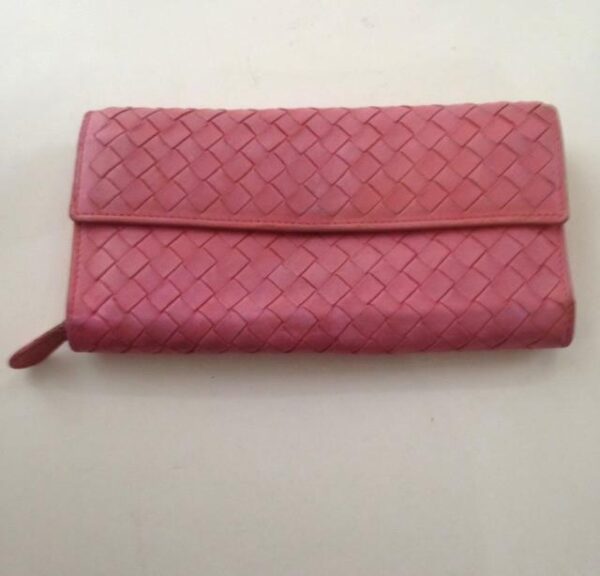 Authentic Bottega Veneta Pink Leather Bifold Long Wallet 7.5in x 4.5in