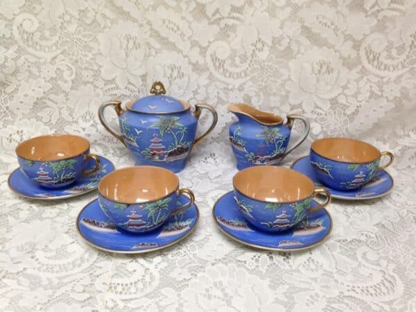 1920s, Moriyama-Morimura, Japan, Variant Gaudy Blue Willow 11pc - Tea Set