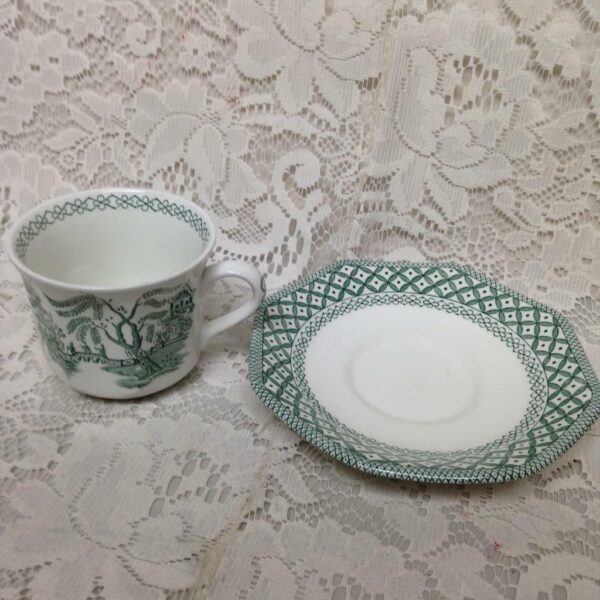 Vintage Royal Staffordshire J & G Meakin 3-pc Green-Blue Willow Trio Tea Set(B)