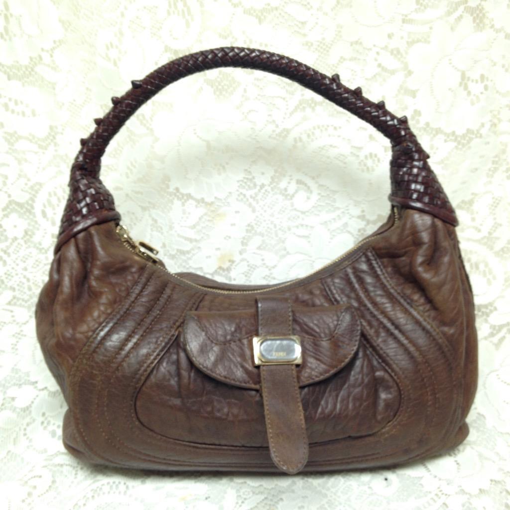 Authentic Fendi, Italy, Brown Leather Spy Purse Handbag, 15in x 9in x 4in