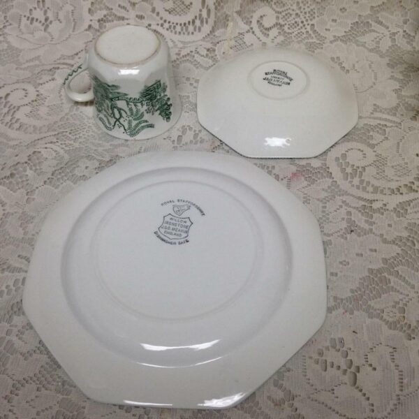 Vintage Royal Staffordshire J & G Meakin 3-pc Green-Blue Willow Trio Tea Set(B)