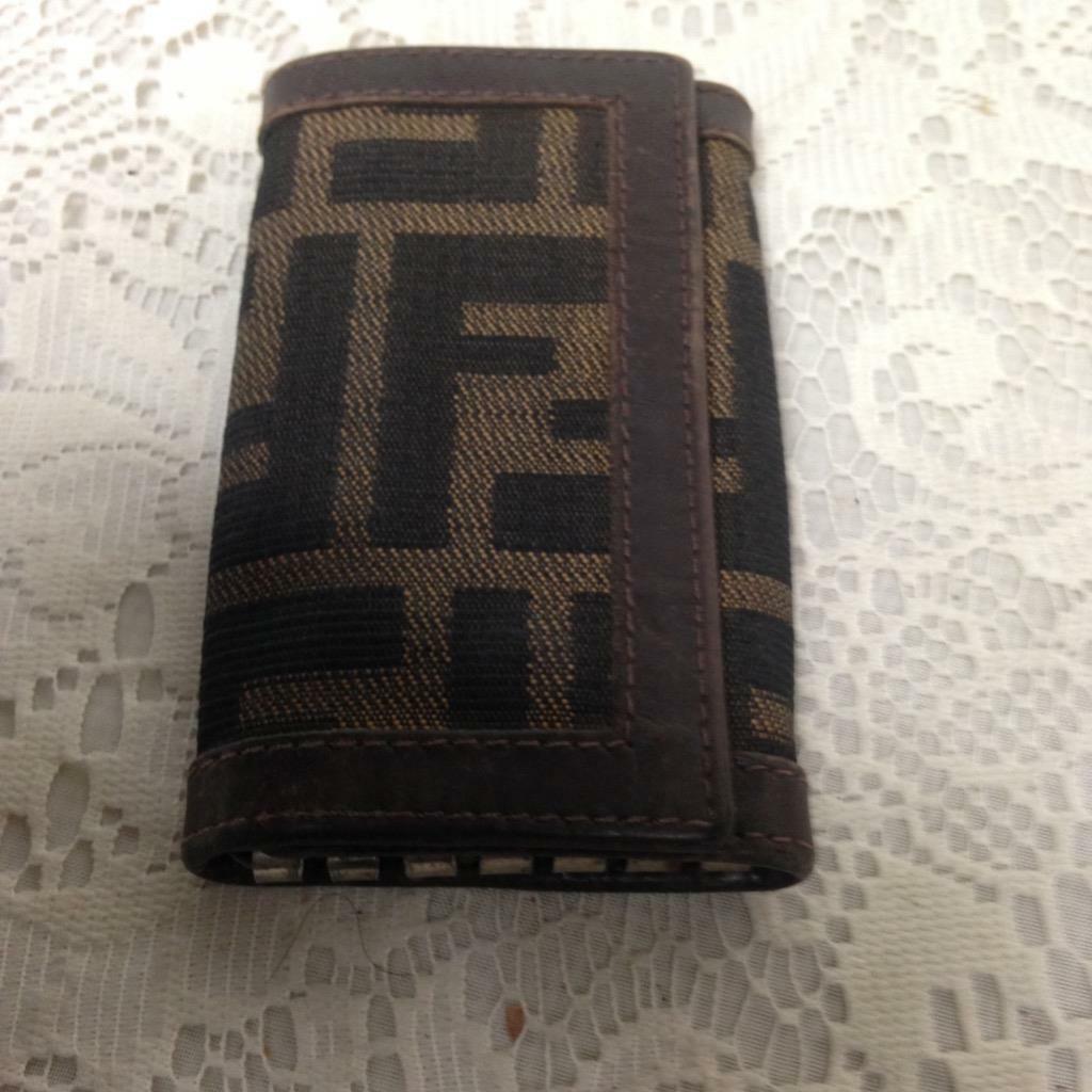 Authentic Fendi Zucca Pattern 4 Hooks Key Case ( 3.75in x 2.25in) (T0621) This