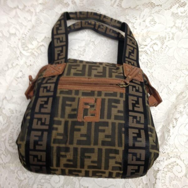 Vintage Fendi Zucca Coated Canvas Hand Bag 9n x 8in x 5in