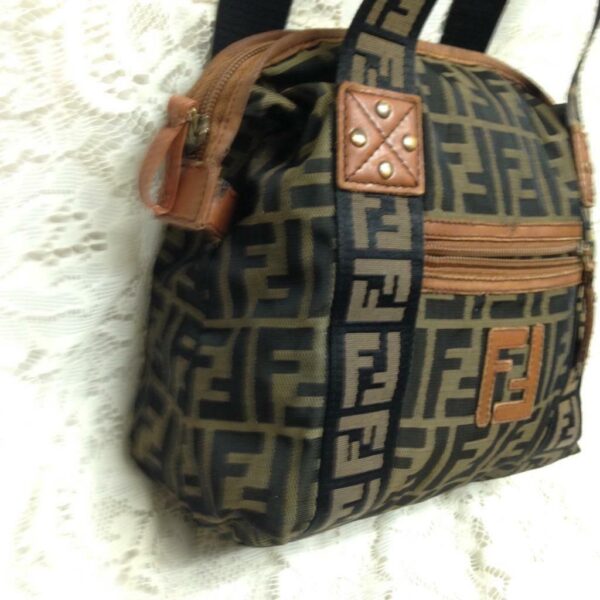 Vintage Fendi Zucca Coated Canvas Hand Bag 9n x 8in x 5in