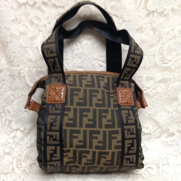 Vintage Fendi Zucca Coated Canvas Hand Bag 9n x 8in x 5in