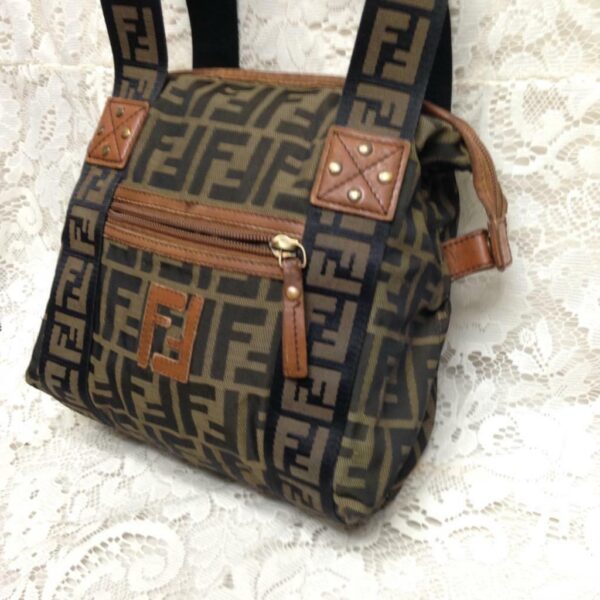 Vintage Fendi Zucca Coated Canvas Hand Bag 9n x 8in x 5in