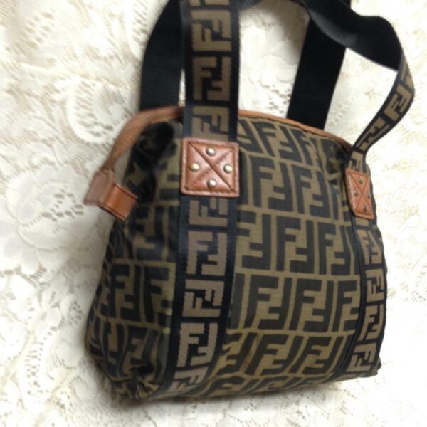 Vintage Fendi Zucca Coated Canvas Hand Bag 9n x 8in x 5in