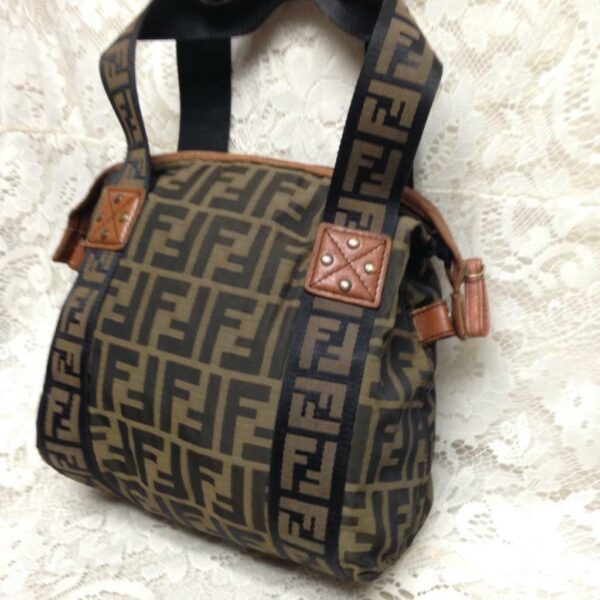 Vintage Fendi Zucca Coated Canvas Hand Bag 9n x 8in x 5in