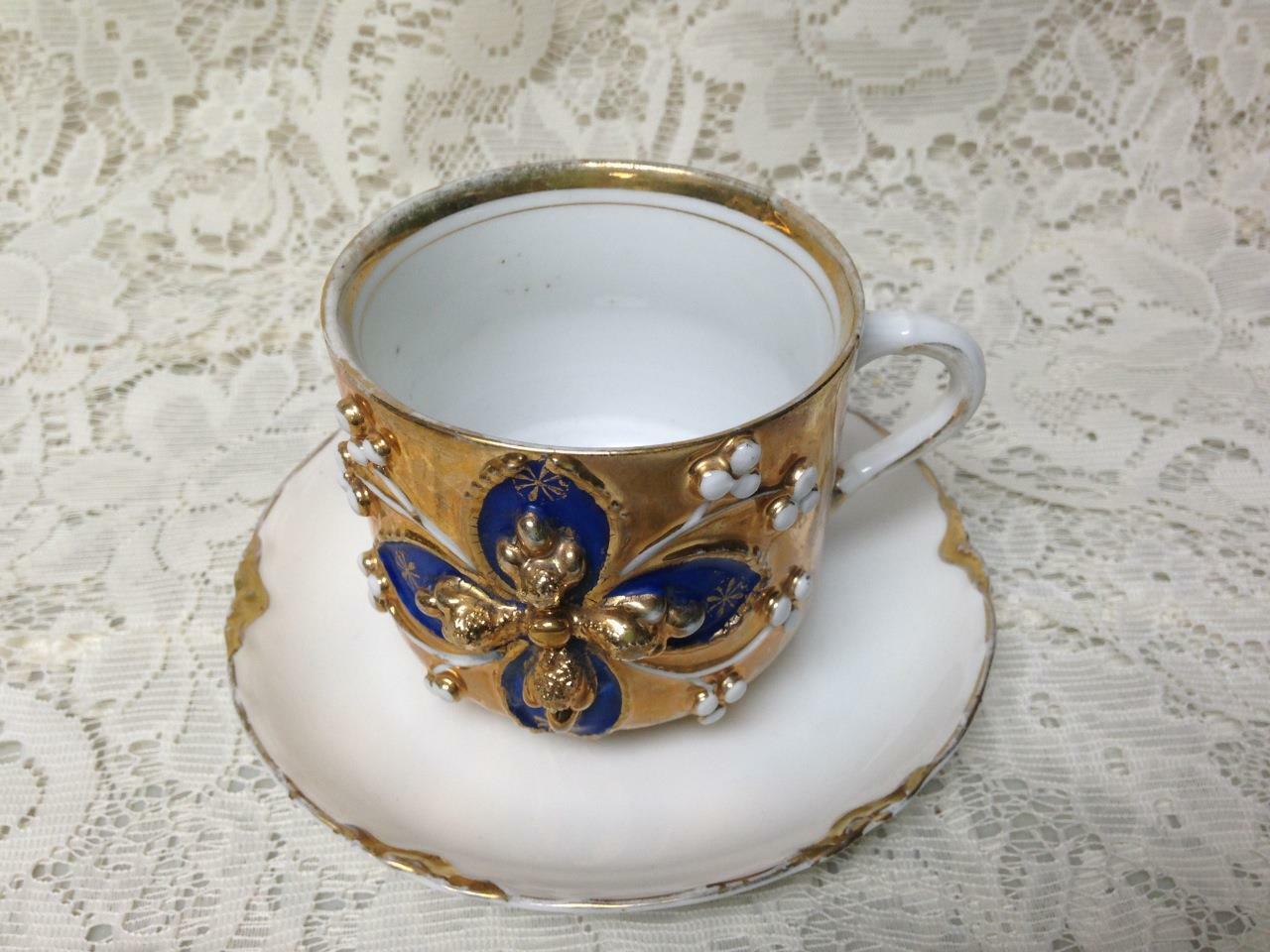 Antique, Rare, German, Handcrafted, Gilded Cup and Saucer