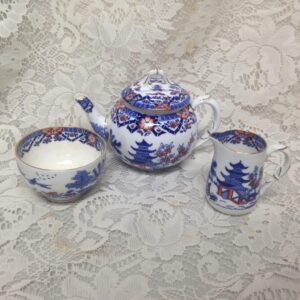 Antique, Rare, England, Royal Worcester 4-pc Variant, Gaudy Blue Willow Tea Set