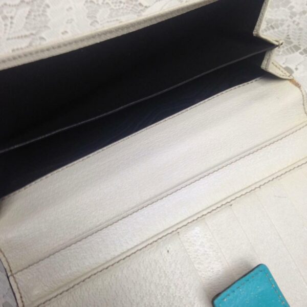 Gucci Brown Canvas -Teal Leather Trim, Long Bi-fold Wallet 7.5in x 4in