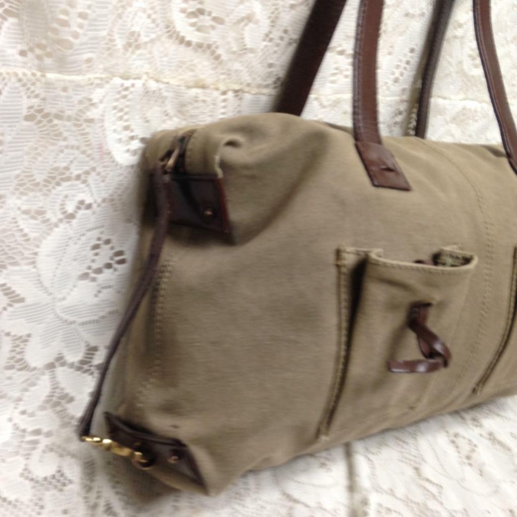 Vintage Gucci Khaki Brown Leather Trim Shoulder Bag 14in x 9in x 5in