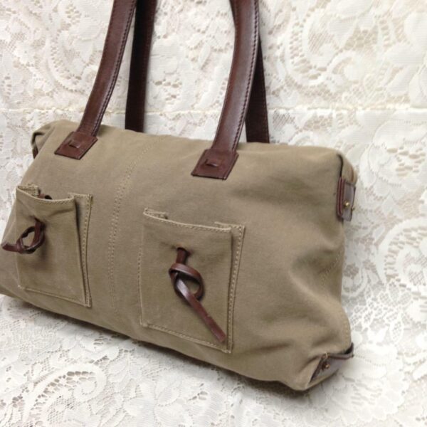 Vintage Gucci Khaki Brown Leather Trim Shoulder Bag 14in x 9in x 5in