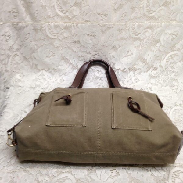 Vintage Gucci Khaki Brown Leather Trim Shoulder Bag 14in x 9in x 5in