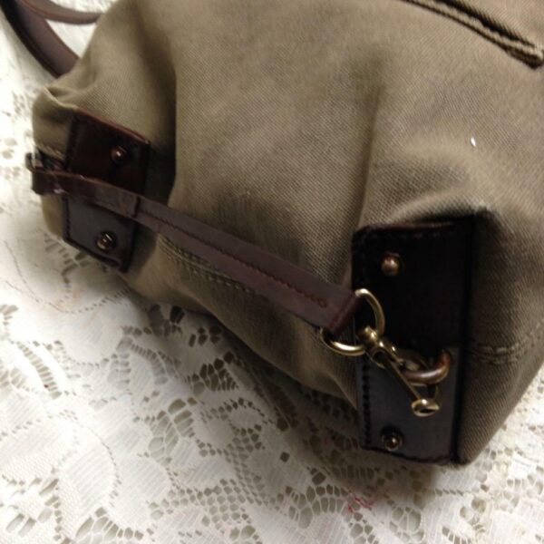 Vintage Gucci Khaki Brown Leather Trim Shoulder Bag 14in x 9in x 5in